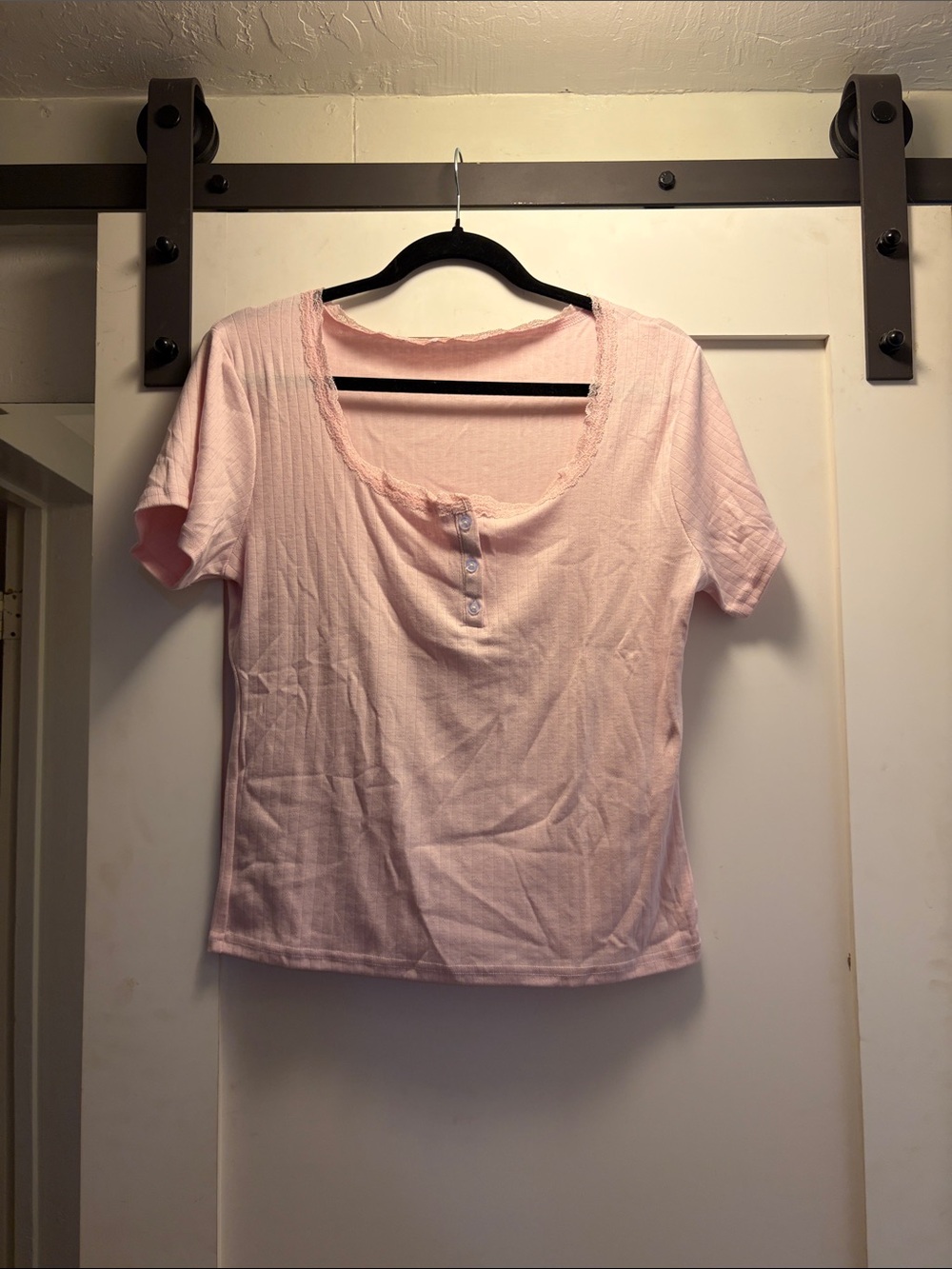 Source Unknown Baby Pink Short Sleeve Henley Top